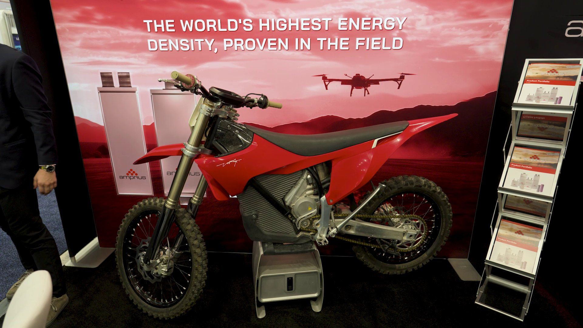 An electric motorbike on display on an exhibition stand